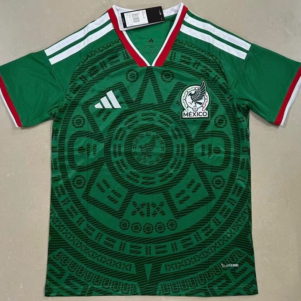 adidas Mexico Green Graphic Soccer Jersey with Red & White Trim